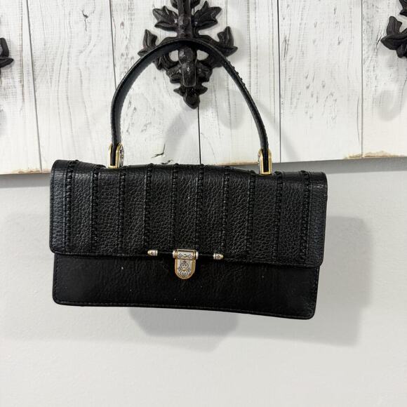 Brighton Handbags - Brighton Black Leather Clutch Bag Gold Hardware EUC Missing Strap